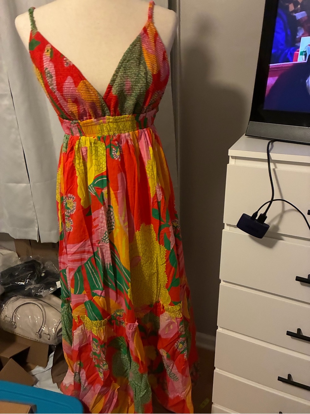 FARM Rio Vibrant Floral Maxi Dress in Red, Yellow & Pink